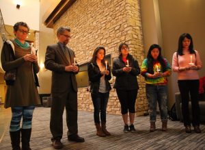 Members of the Augustana community gather together in solidarity during the Vigil of Prayer. Photo by LuAnna Gerdemann.