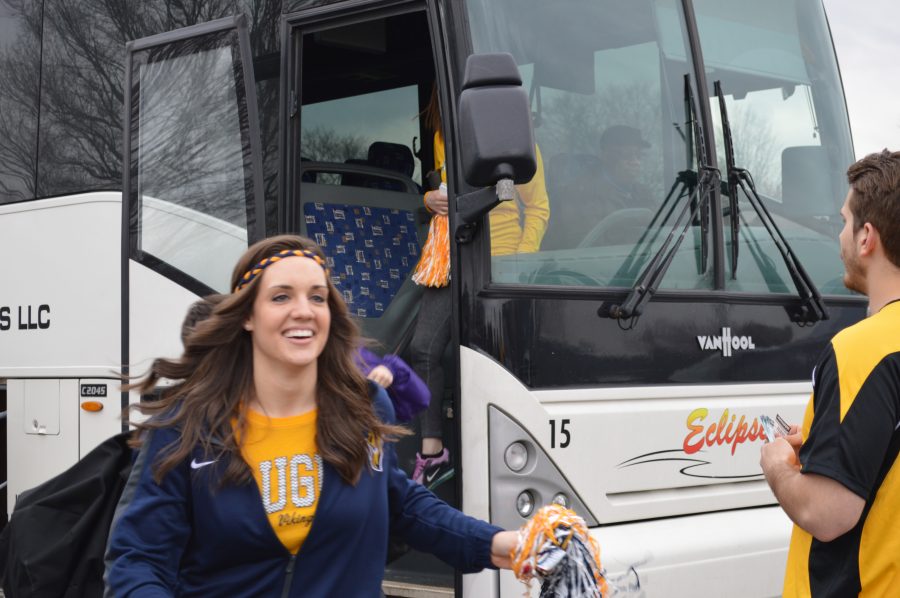 Marissa Pezzopane gets off the student bus on the way to last years basketball tournament. (Observer File Photo)