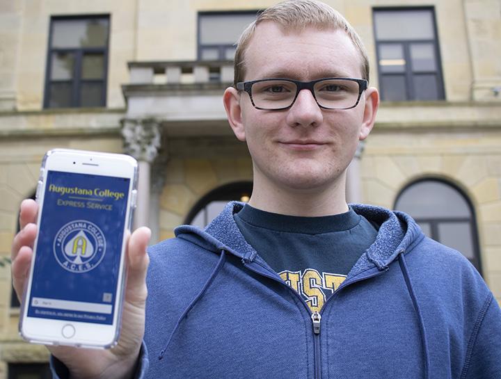 Kyle Workman, the creator of the Augustana College Express Service ACES app. Photo by Brady Johnson.