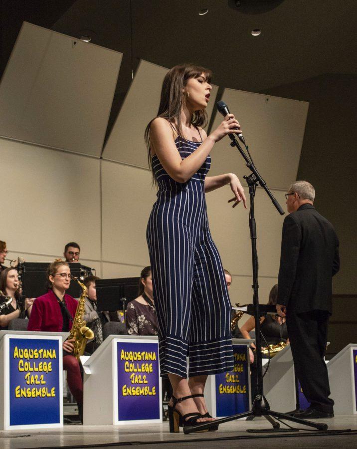 Junior Stephie Benito sings as the Jazz Ensemble’s featured vocalist on Friday, Feb. 1, 2019 in Centennial Hall. 