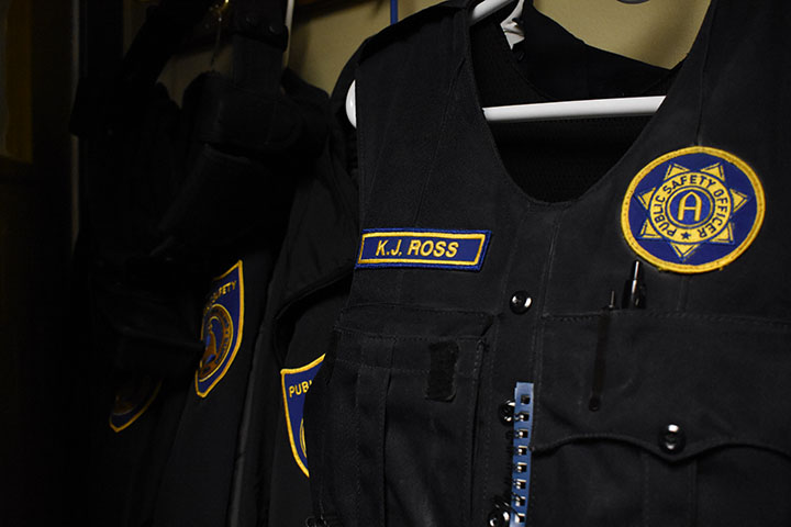 Vests worn by Public Safety officers on November 8, 2019.