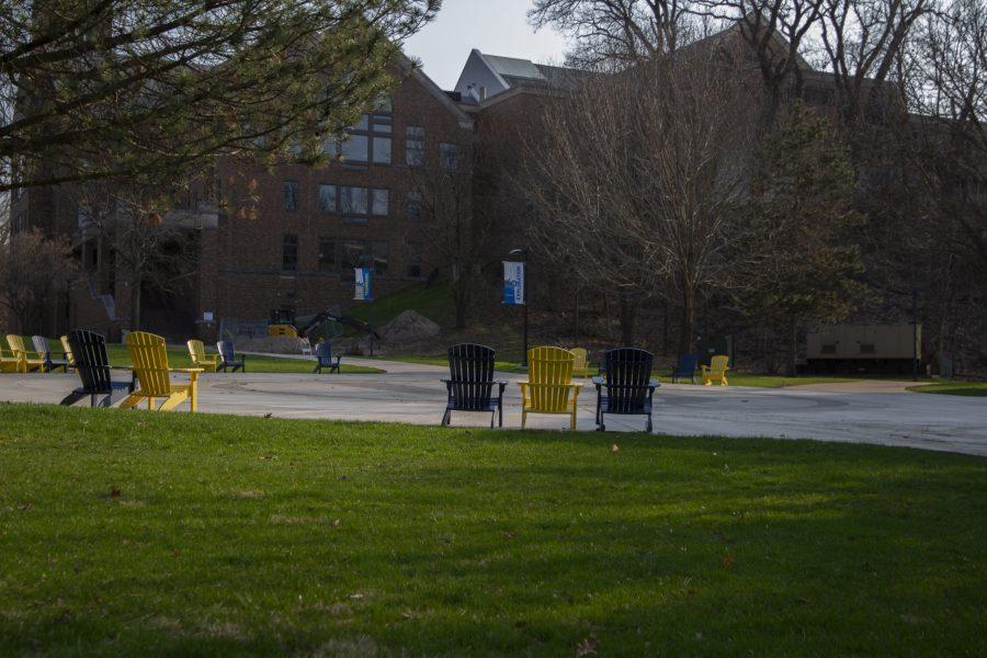 The chairs in the Viking Plaza facing the Gerber Center on Thursday April 2. Photo by Kevin Donovan