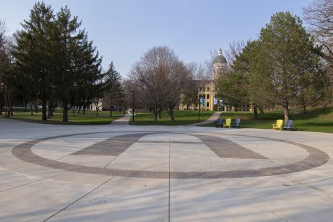 The Viking Plaza, normally filled with students, remains empty on Thursday April 2. Photo by Kevin Donovan