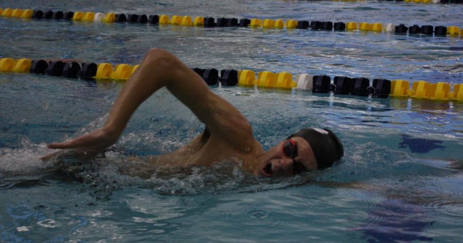 Sophomore Nick Phillips during practice in the new Lindberg pool on Oct. 28, 2021.
