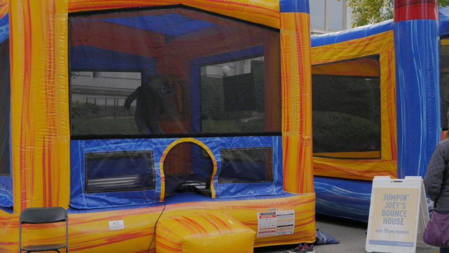 A bounce house was provided for children.
