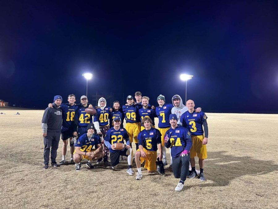 Augustana mens flag football team cometed at the NIRSA regional meet in Stillwater, OK. The team consists of varsity baseball players such as Trey Schmidt and Andy Shover. The team went 1-2 in the main tournament. 

Photo courtesy of Trey Schmidt.