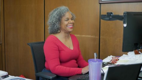 Dr. Monica Smith, the current vice president of Diversity, Equity and Inclusion
works in her office at the Steven C. Bahls Institute for Leadership and Service.