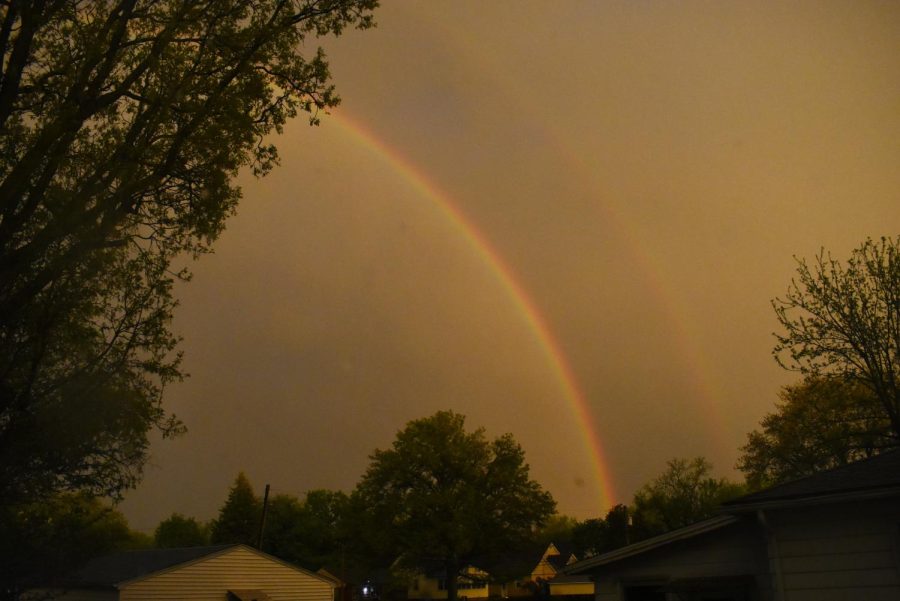 A double rainbow appears in the sky after a heavy storm hits the Quad Cities on Sunday, May 7, 2023.