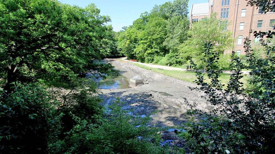 Aftermath of a pipe collapse beneath the Slough’s waters in June 2017.

Photo courtesy of Augustana College.