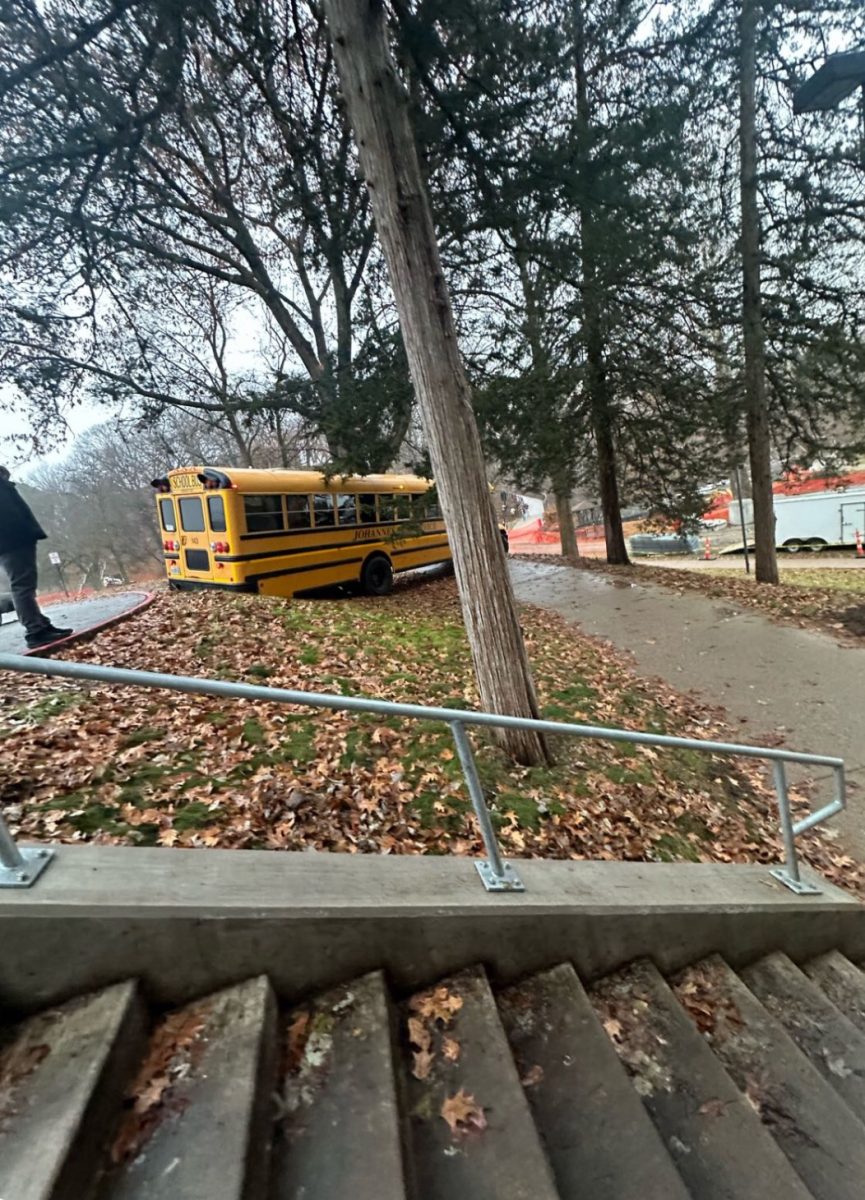The bus after sliding down the hill outside the Swenson Hall of Geosciences on Dec. 5.
Photo sourced from YikYak.