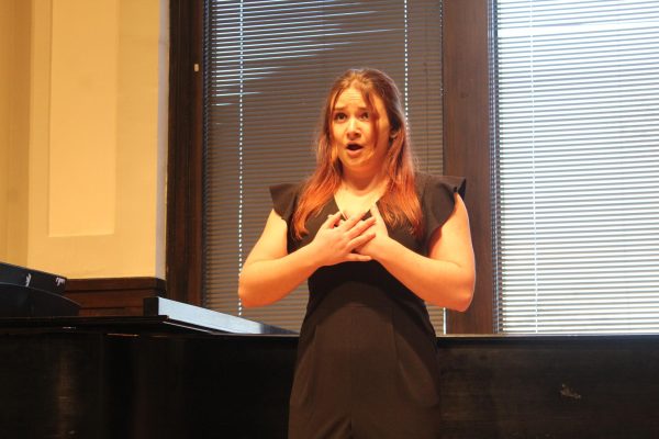 Junior Maggie Meyers performs at the Webster Vocal Competition in Wallenberg on Mar 9.