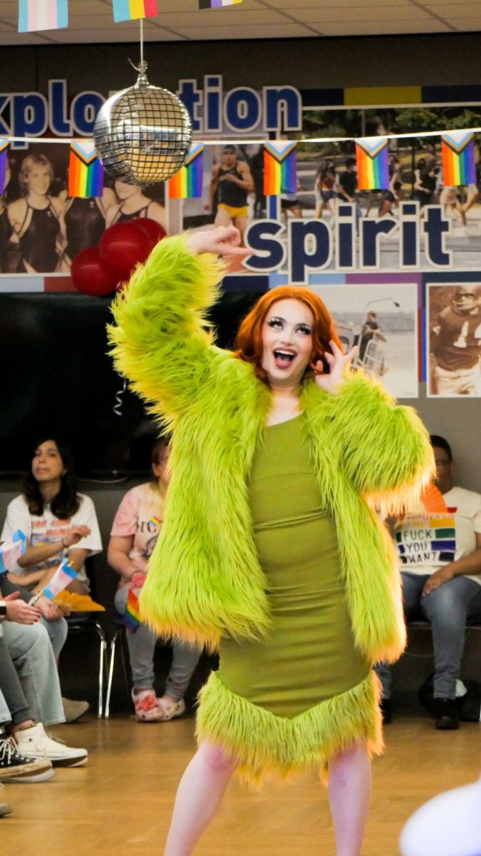 Drag performer Daphne Dangers makes an appearance during the Night of Noise Drag Show hosted by the Office of Diversity and Inclusion and Gender and Sexuality Alliance in the Peter J. Lindberg, M.D., Center for Health and Human Performance on April 19, 2024.