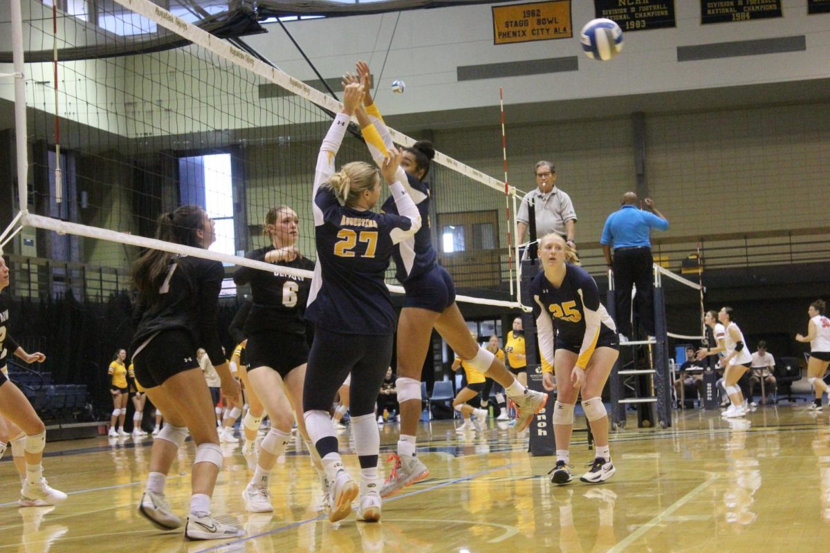 The Augustana women's volleyball team wraps up the Viking Classic with a game with the DePauw Tigers on Sept. 14.