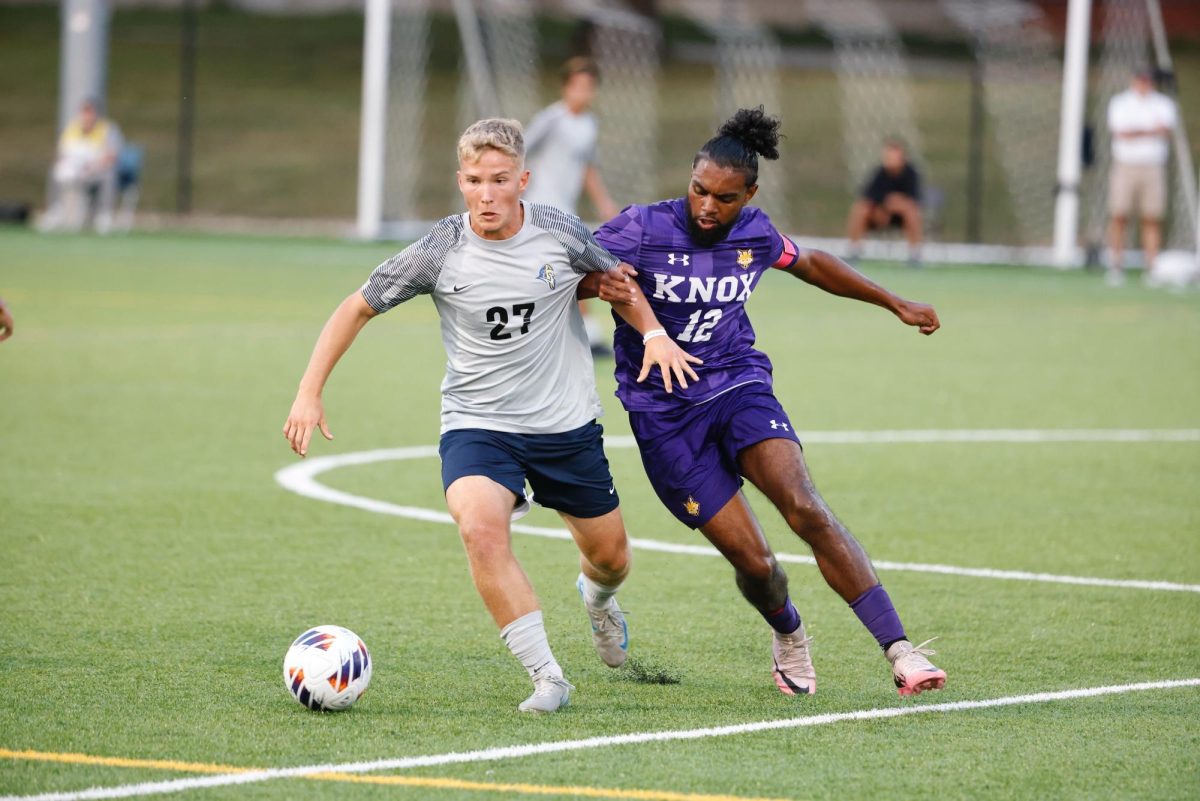 First-Year Daniels Vasiljevs plays against Fifth-Year Eusebio King-Mills from Knox College on Sept 18, 2024. The Augustana Vikings continued their winning streak with a 3-0 victory against the Knox Prairie Fires.