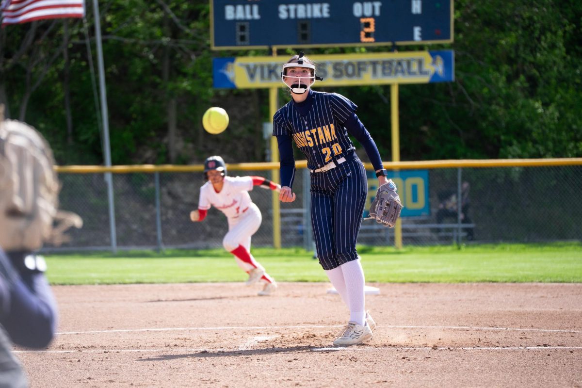 Sophomore Mya Brown delivers a pitch during the game of a College Conference of Illinois and Wisconsin doubleheader against North Central, Wednesday, April 29, 2026, at Carver Field in Rock Island, Ill. Augustana won the opener 3-2 before falling 4-0 in the nightcap.